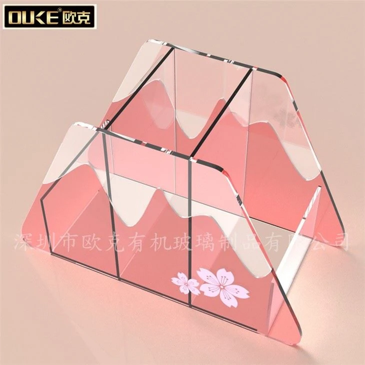 Cherry Blossom Printed Clear Pencil Organizer Desk Acrylic Pen Holder